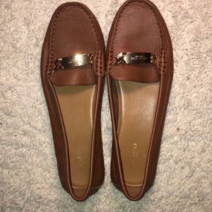 Light brown leather coach loafers